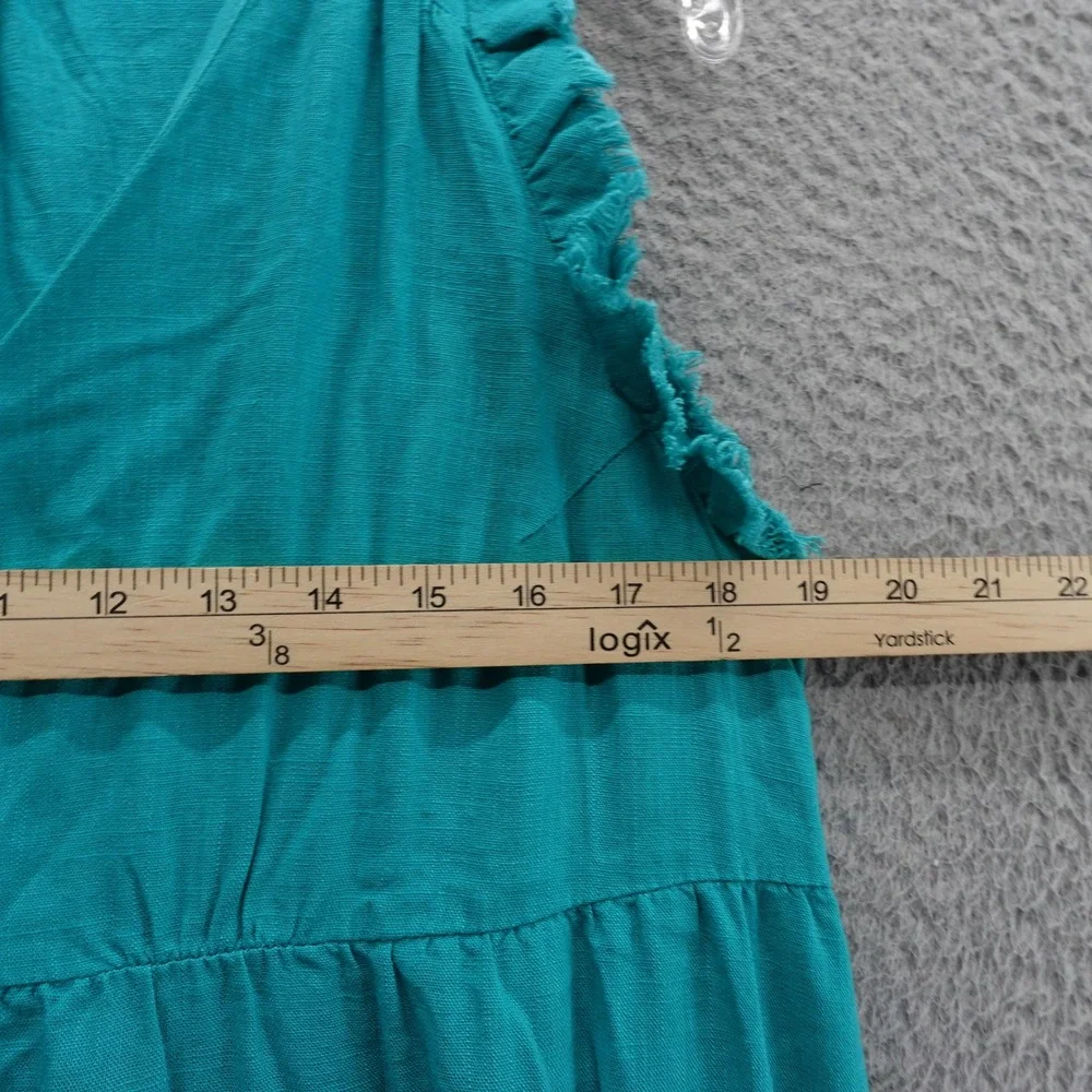 Umgee USA Tiered Midi‎ Dress Small Teal Linen Blend Sleeveless Ruffle Trim